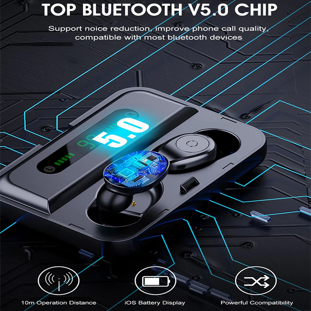 Светодиодный дисплей 1200mA power Bank беспроводные Bluetooth наушники 5 0 водонепроницаемые