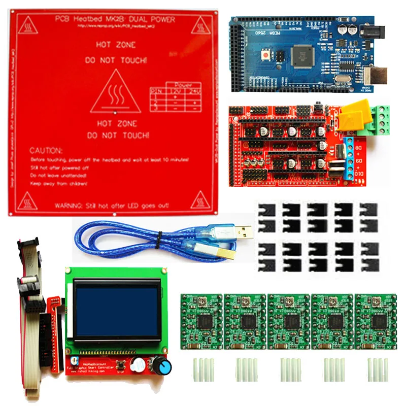 Mega 2560 R3 для arduino 1 шт. контроллер RAMPS 4 модуль шагового драйвера A4988 5 комплект 3D