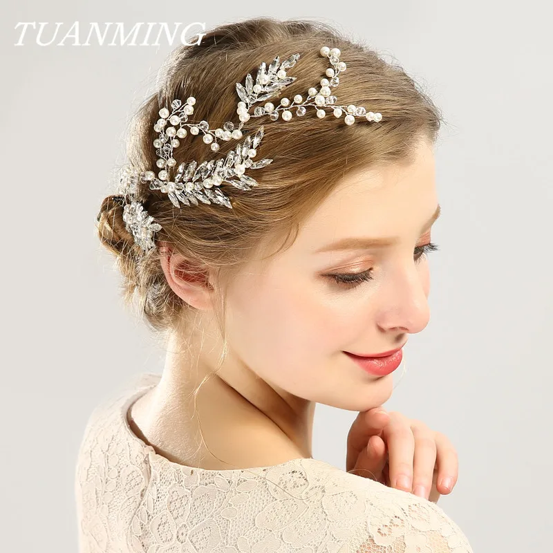 

Rhinestone Pearl Hair Tiara Hair Bands Bride Headband Ladies Wedding Hair Jewelry Accessories For Women