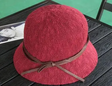 Wine Red Летние Для женщин шляпа женская зимняя вязаная шапка шапки бини изготовлена плетением из натуральных растительных волокон соломенные шляпки пляжная шляпа летняя шляпа 7 видов цветов - Цвет: Wine Red