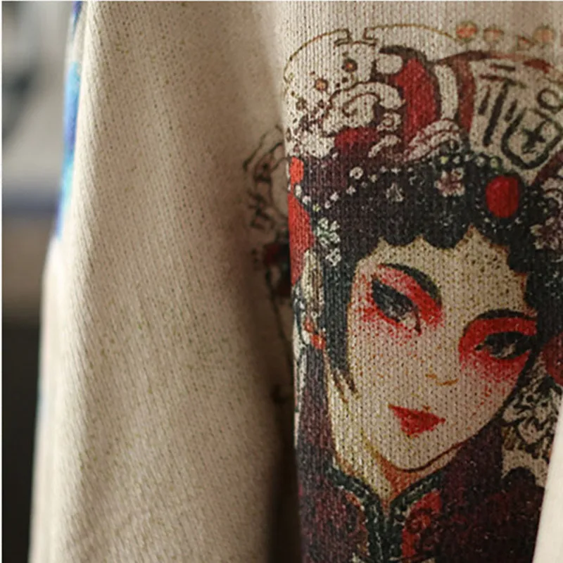 Loose Style Pullovers Harajuku National Knitted Sweater Women Drama Character Printing Pattern Irregular Pull Sueter Mujer 2021 | Женская