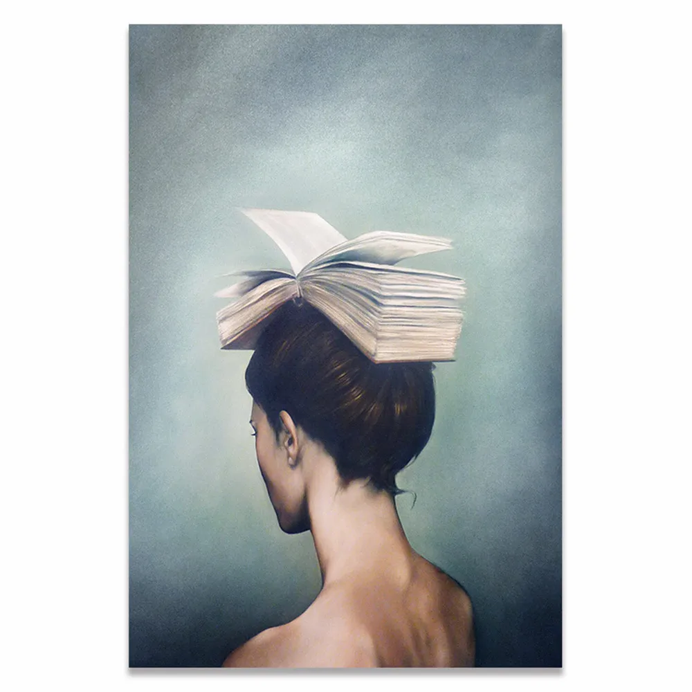 B Surrealist девушки и книги дизайн холст живопись Современные плакаты и принты художественные настенные картины для гостиной домашний декор - Color: B