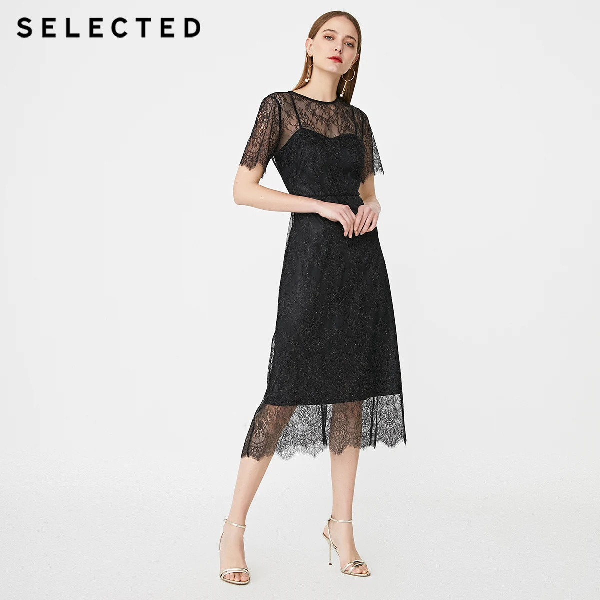 Выбранное летнее Приталенное кружевное платье с вырезами SIG | 41922J545 Женская