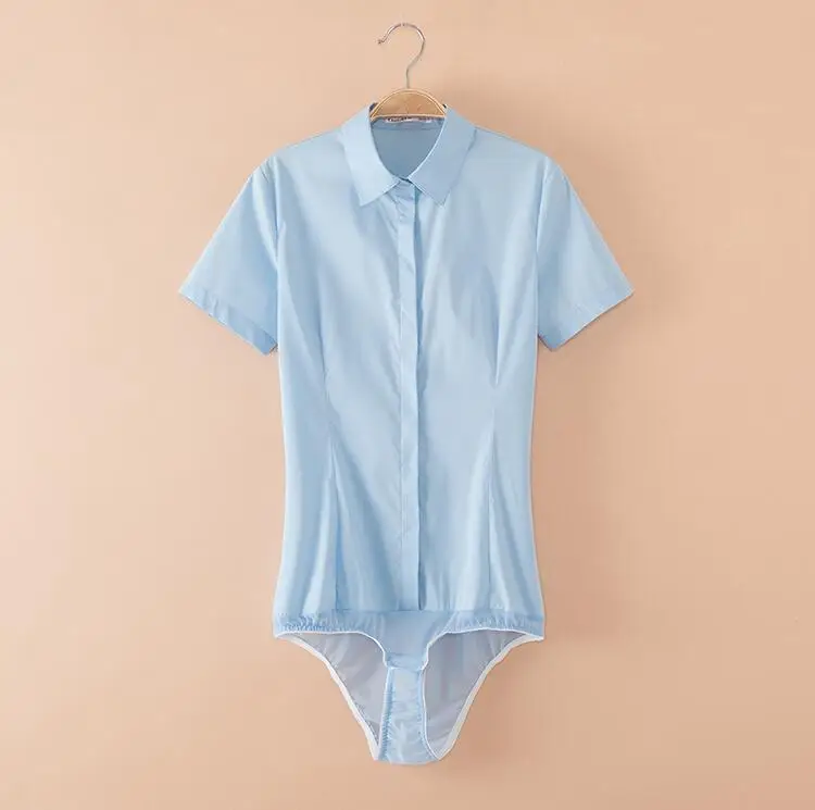 blue short sleeve 2104 офисная боди-блузка женская белая черная боди-рубашка для женщин боди с длинным рукавом размера плюс 4XL женская одежда сексуальная женская - Цвет: blue short sleeve