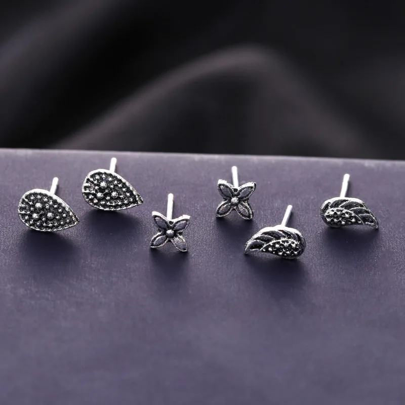 FENGLI Vintage Heart Leaf Flower Stud Earring for Women Tiny Mini Earrings Wedding Engagement Set Hot Sale | Украшения и