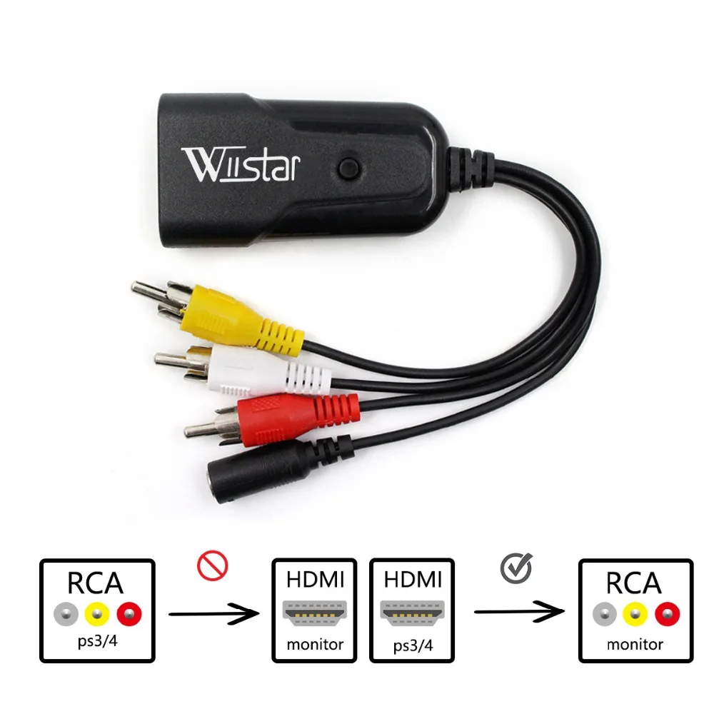 WIISTAR HD 1080P Mini HDMI2AV HDMI К AV/RCA CVBS адаптер для PS3/ПК/VCR/NTSC|Кабели HDMI| |