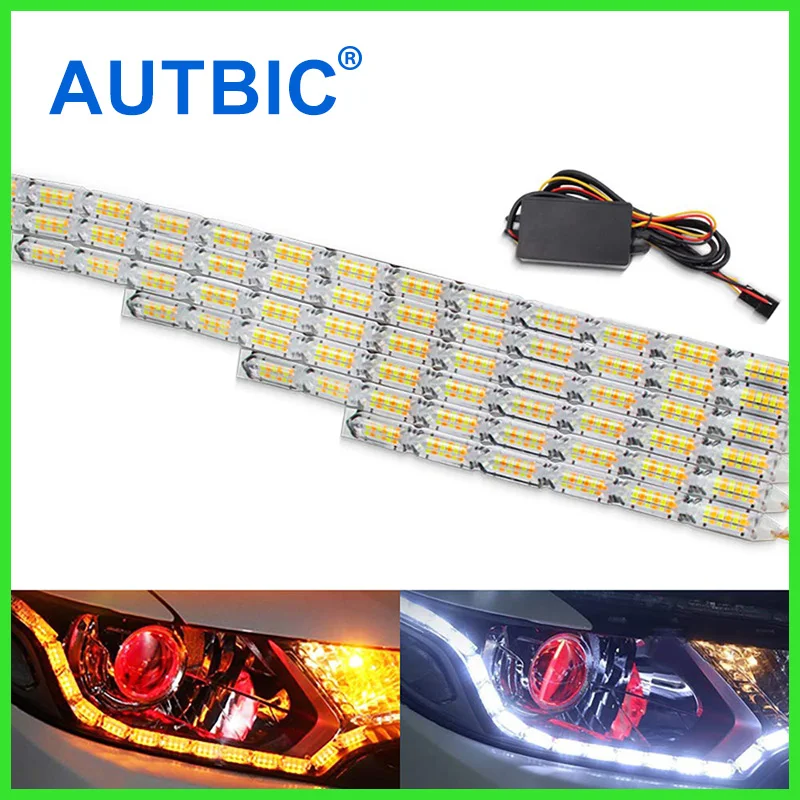 

2pcs Waterproof Flexible LED Strips Lights White DRL Daytime Running Light of Sequential Flow Style Switchback Headlight