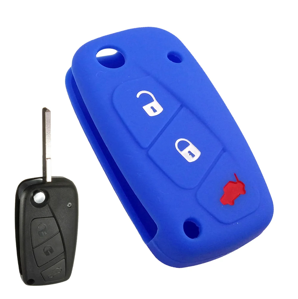 Dark Blue 3 кнопки флип Силиконовый Брелок чехол подходит для Fiat Panda Idea Stilo Punto Ducato Bravo 500 Doblo Grande защита микроавтобуса - Название цвета: Dark Blue