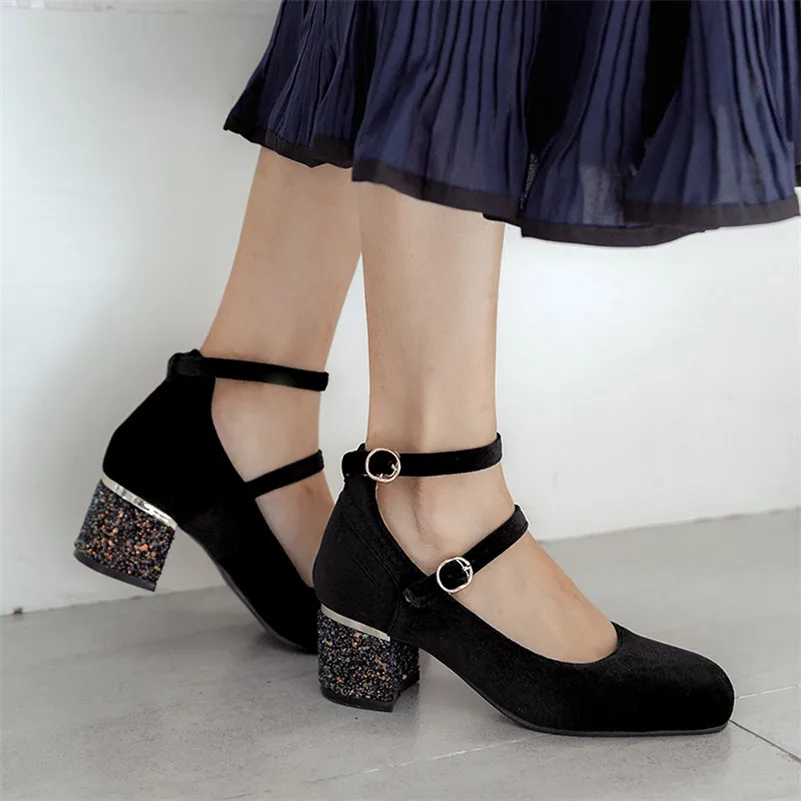 

CONASCO Fashion Women Ankle Strap Pumps Luxury Velvet High Heels Shoes Party Prom Spring Autumn Pumps Elegant Brand Shoes Woman