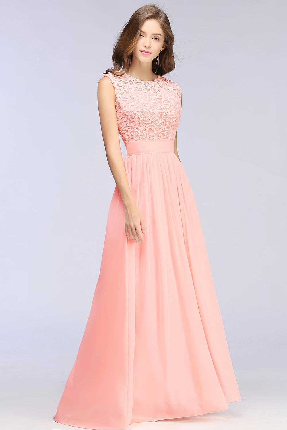 Женское длинное кружевное платье привлекательное розовое вечернее из шифона на