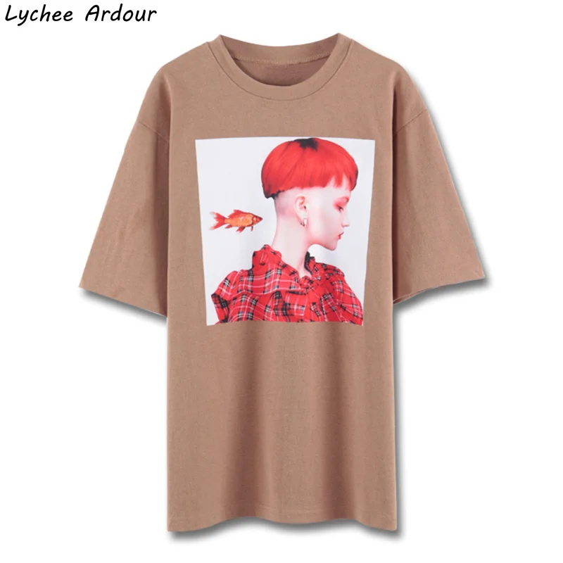 Lychee Ardour Harajuku футболка с принтом золотой рыбки женская летняя коротким рукавом