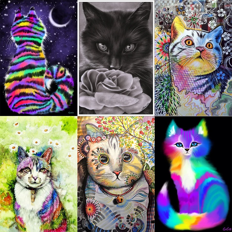 5D Diy Diamond Painting Animals Horse Cat Color Square Embroidery Cross Stitch Kit Paint ОТК|Алмазная мозаика и вышивка| |