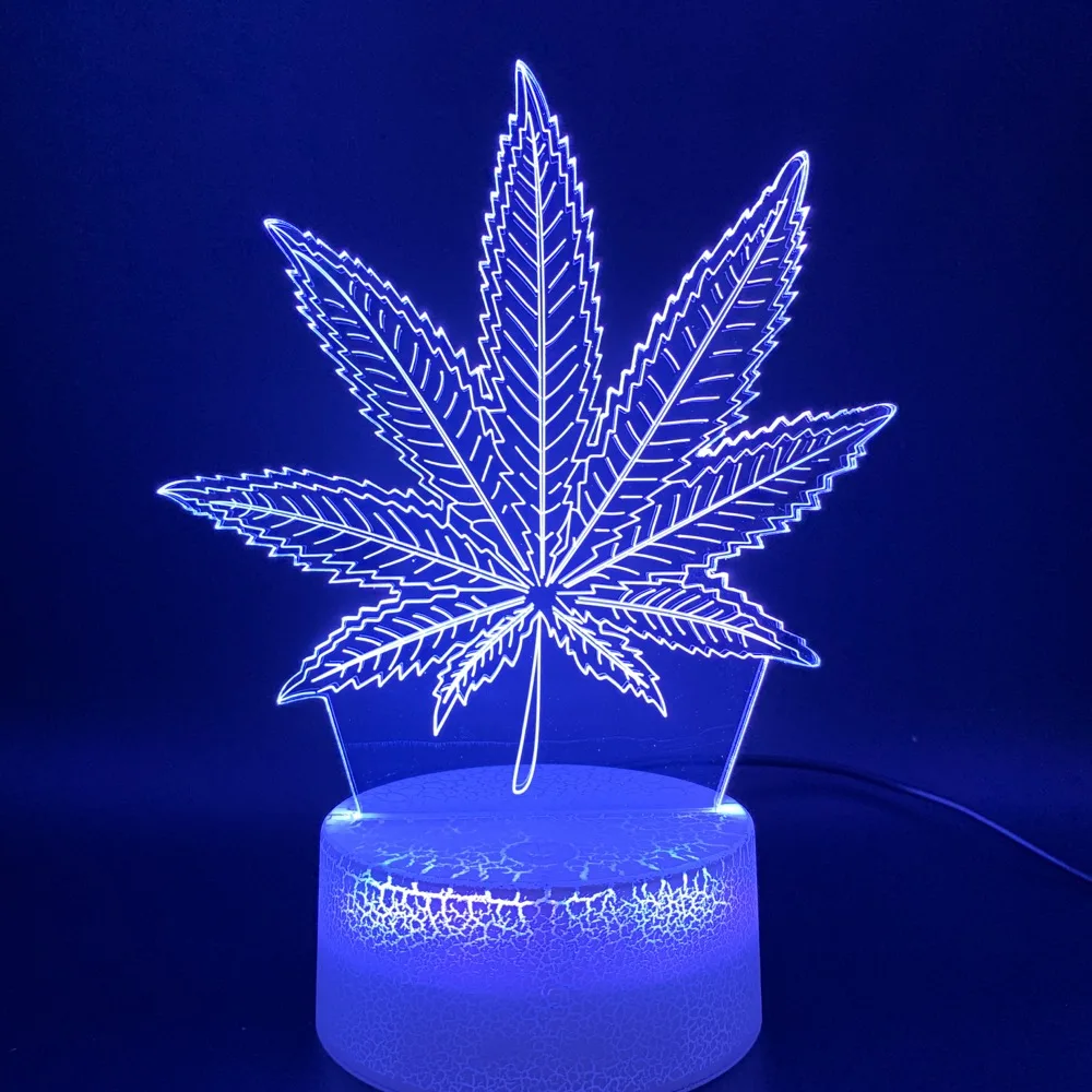 3D иллюзия, светодиодный ночник, светильник, Botany, каннабис, марихуана, офисная, барная, комнатная, декоративная лампа, USB или на батарейках, ночной Светильник