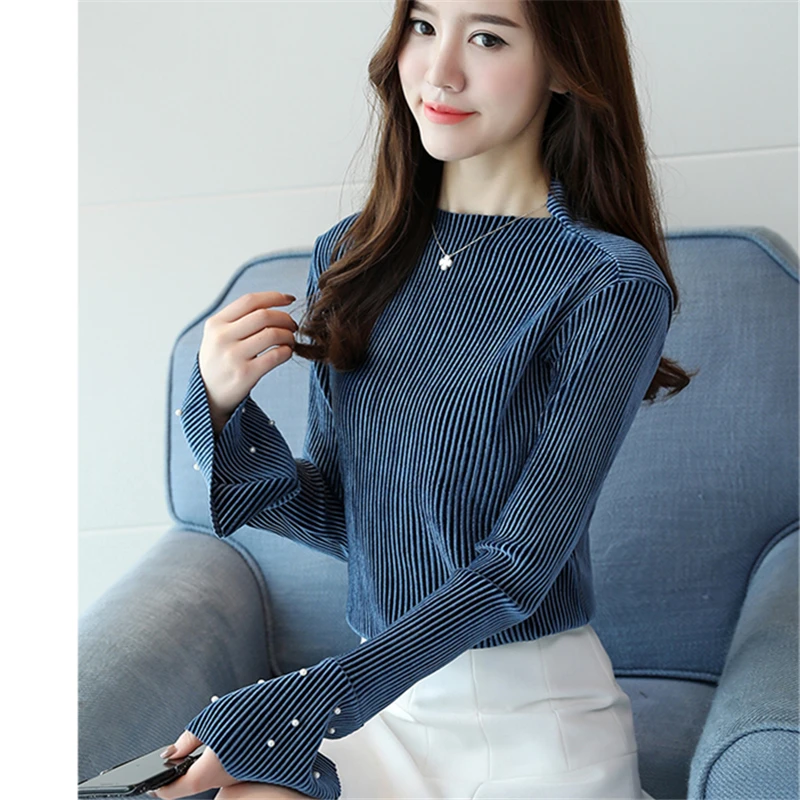 Striped Chiffon Blouse Women Clothing Loose Flare Long Sleeve O-Neck Casual Elegant Shirts 2017 Autumn Fashion Women's Tops |