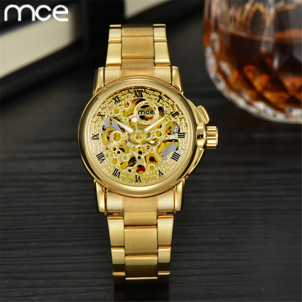 MCE Эксклюзивная Модная Золотые Часы Высокого качества Женщин скелет
