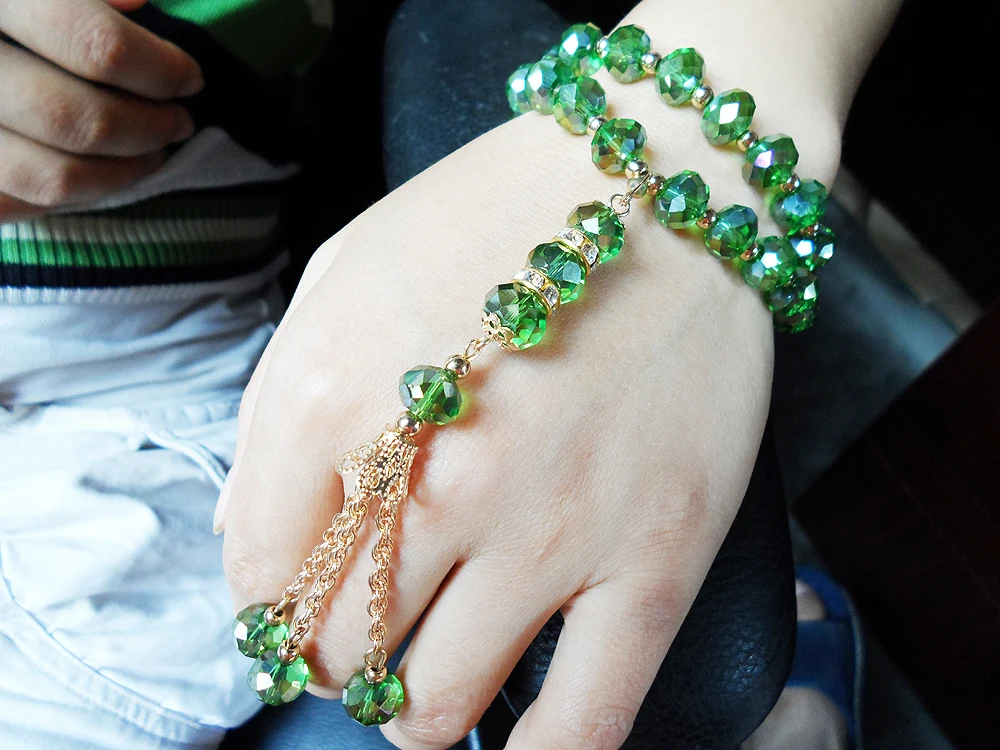 Высококачественные зеленые четки в мусульманском стиле браслет с 2 веревками