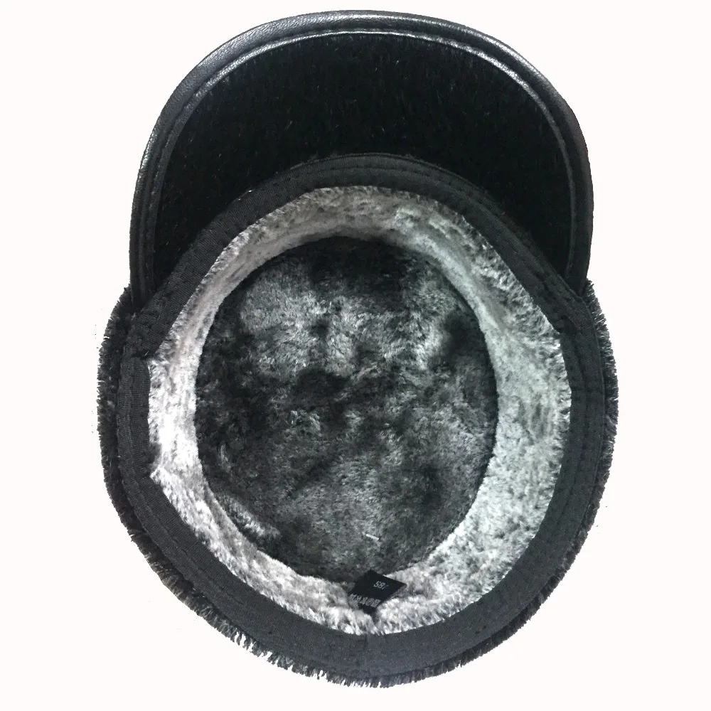Winter padded flat-top aviator hat high-quality snow cap with long ear protection artificial leather outdoor warm men