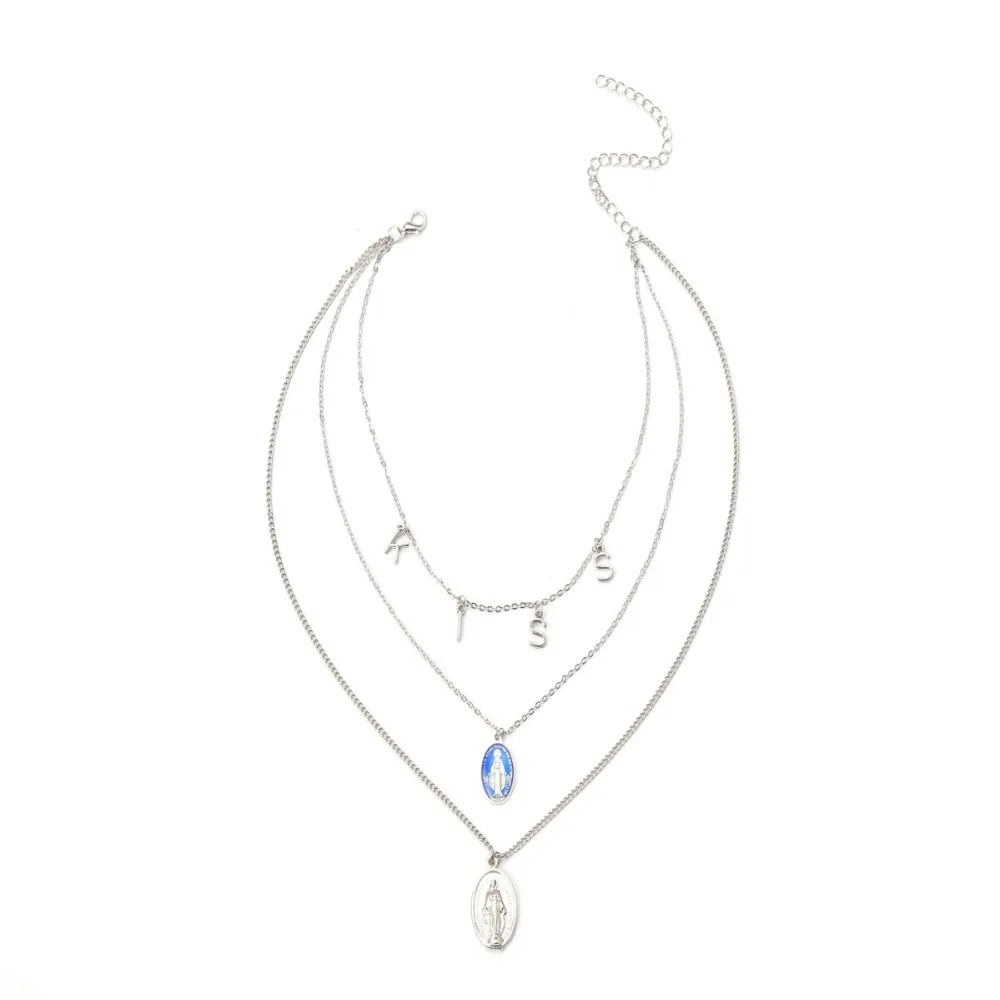 KISS web celebrity vintage multilayered exaggerated necklace with Jesus cross alloy letter set clavicle | Украшения и аксессуары