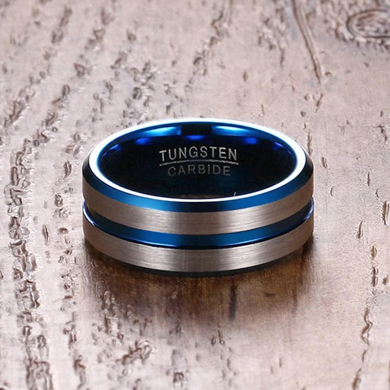 Новинка 8 мм синяя линия кольцо на палец мужской полицейский Байкер простая