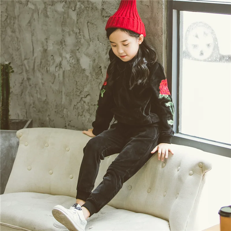 С капюшоном велюр детская одежда для девочек пальто комплект со штанами