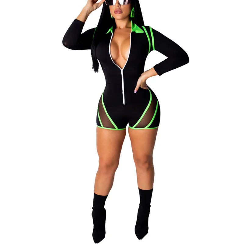 Женский черный сексуальный Облегающий комбинезон с глубоким v образным вырезом