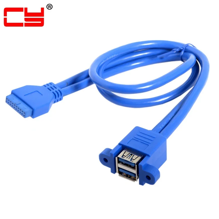 

USB 3.0 Female Panel Type Dual Ports to Motherboard 20Pin Header Stackable Extending Converter Cord Adapter Cable 50cm