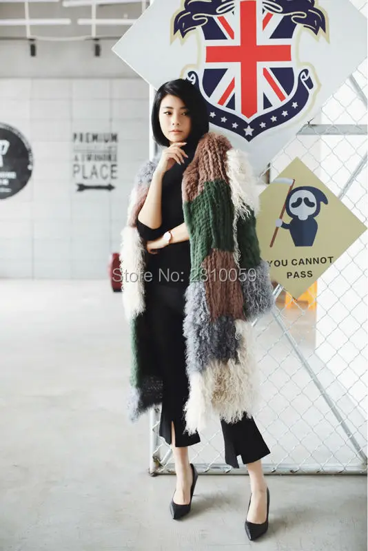 J0054 2017 Runway Show New Fashion Design Sheep Real Fur Coat Women winter Genuine Mongolian Lamb Rabbit fur | Женская одежда