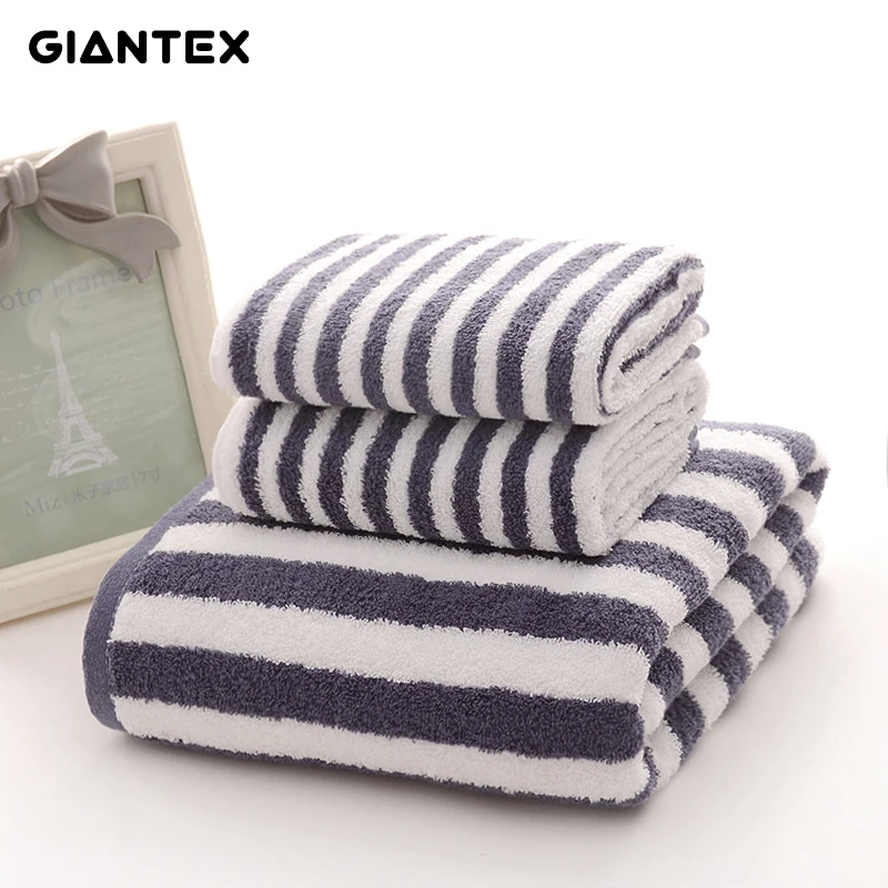 GIANTEX полосатый хлопковый набор полотенец для ванной комнаты супер абсорбирующее