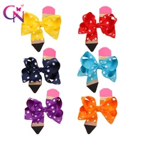 cn 12pcslot 4 5 pencil hair bow with clips for girls handmade dot grosrain ribbon glitter knot bow children hair accessories