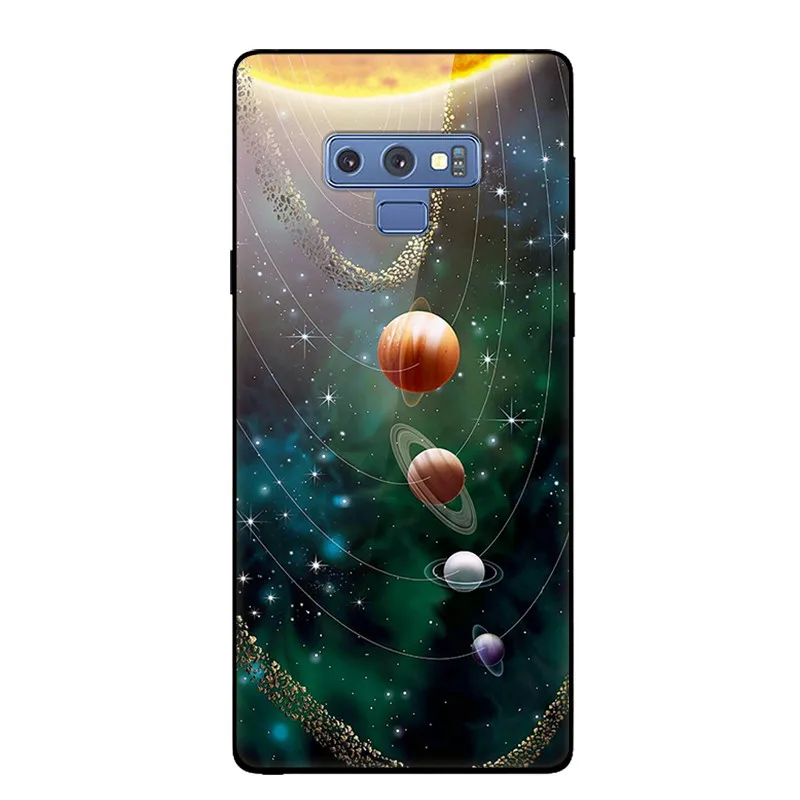 Чехол для samsung Note 9, Жесткий Чехол из закаленного стекла, окрашенный задний бампер для samsung Galaxy Note 9, мягкий чехол из ТПУ с изображением Луны, кошки, Capas, Coque