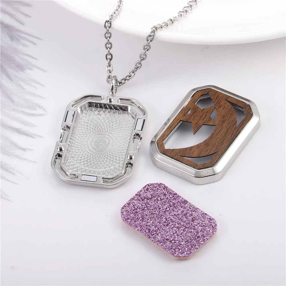 2019 New Wooden Locket Pendant Rectangle Magnetic Closure Charms Essential Oil Diffuser DIY Necklace Supplies | Украшения и
