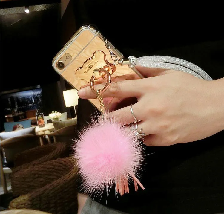 Gold Pink Зеркальный чехол для телефона iphone XS MAX XR X 7 8 Plus 6 6 S Plus 5 5S SE скатерть с кисточками и меховыми шариками зеркальный медведь кольцо Пряжка мягкая - Цвет: Gold Pink
