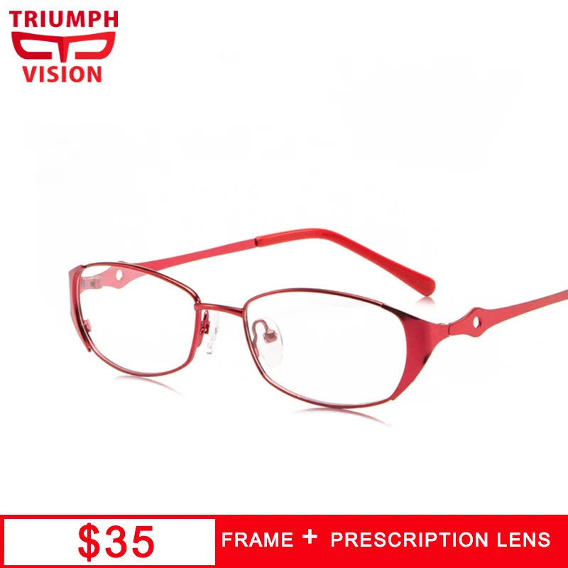 

TRIUMPH VISION Myopia Glasses Women Red Metal Oval Frame Anti Blue Ray Eyeglasses Sepctacles Prescription Glasses Photochromic