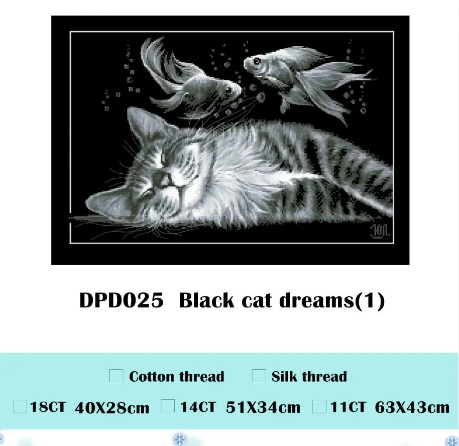 Белый Black cat dreams cross stitch package sets aida 18ct 14ct 11ct black cloth people kit embroidery DIY handmade needlework - Цвет: Белый