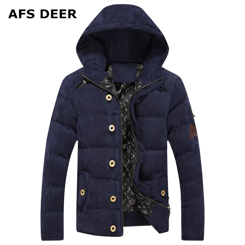 

2017 Winter brand Clothing Parkas Men Hooded fashion Coat high quality thick corduroy solid warm zipper men's jacket male