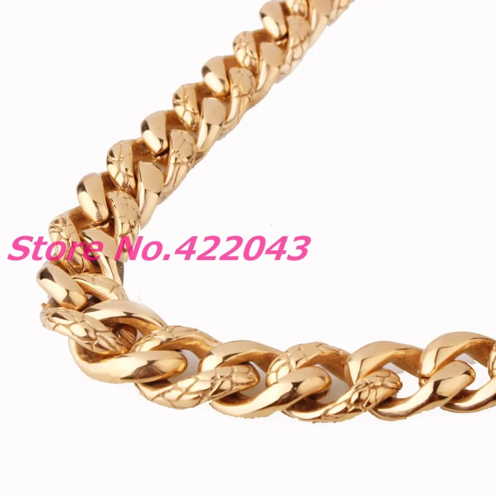 

High Quality 14mm 316L Stainless Steel Gold color Casting Cool Jewelry Curb Cuban Chain Mens Boy Necklace 7-40"