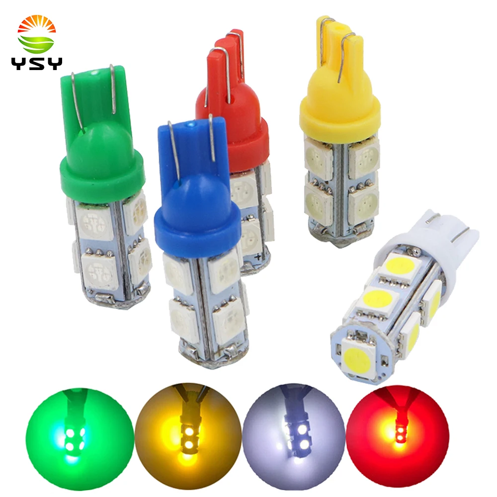 YSY светодиодный T10 W5W светодиодсветодиодный лампы 9SMD 5050 W5W T10 светодиодсветодиодный белые синие автомобильные габаритные огни W5W 194 168 светодиодная внутренняя лампа 12/24 В