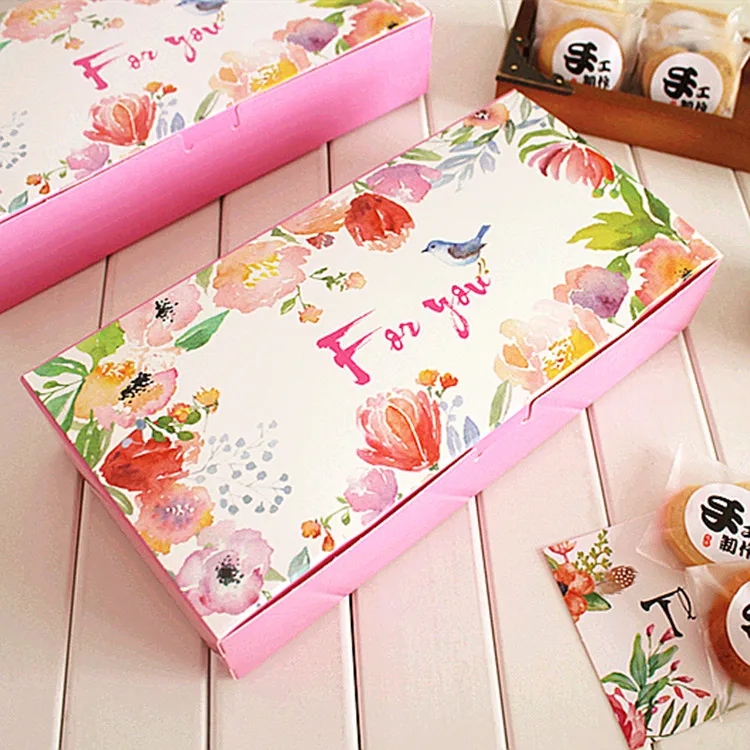 

Free shipping pink flower birds decoration cookie biscuit package box bakery gift packing boxes supply favors