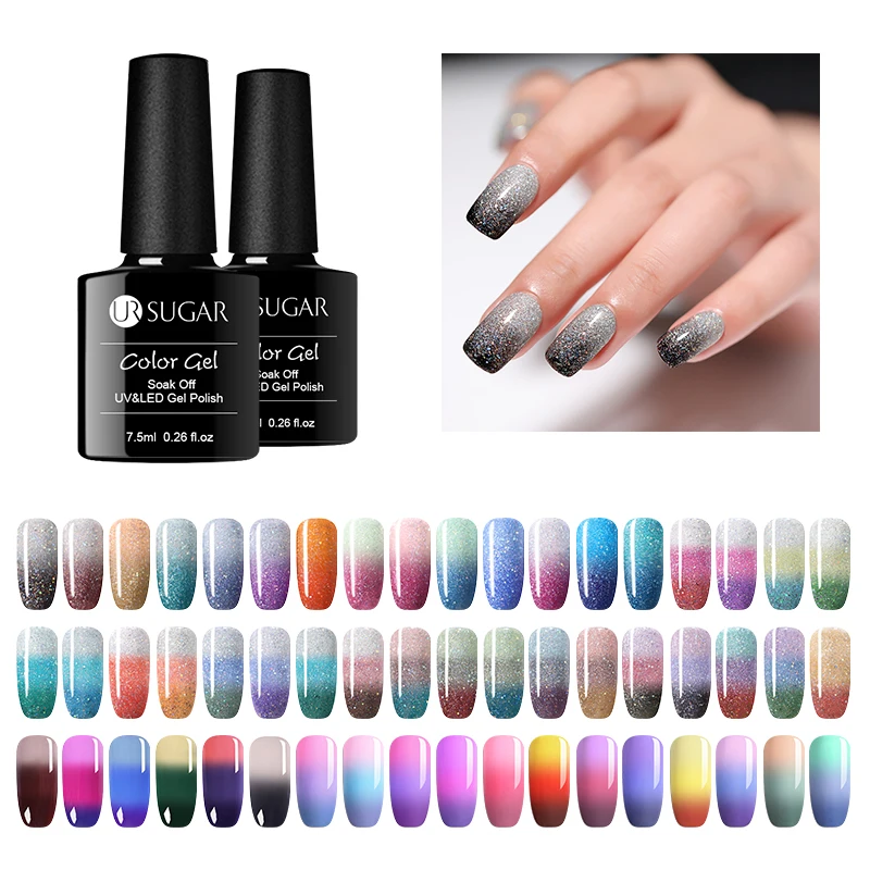 UR SUGAR Thermal Gel Polish Temperature Color Change Glitter varnish Soak Off UV Hybrid Varnish Semi Permanent | Красота и здоровье