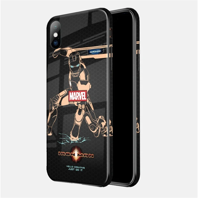IRONMAN2 Роскошные стеклянные чехлы для телефонов с супергероями для iPhone 8, 7, 6s Plus, XS Max, XR, 10, 8 Plus, 7 Plus, чехол с логотипом Marvel, Мстители, Человек-паук, Супермен - Цвет: IRONMAN2