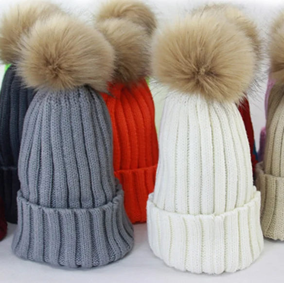 Осень-зима шапочки вязаные головные уборы Skullies из натурального меха енота