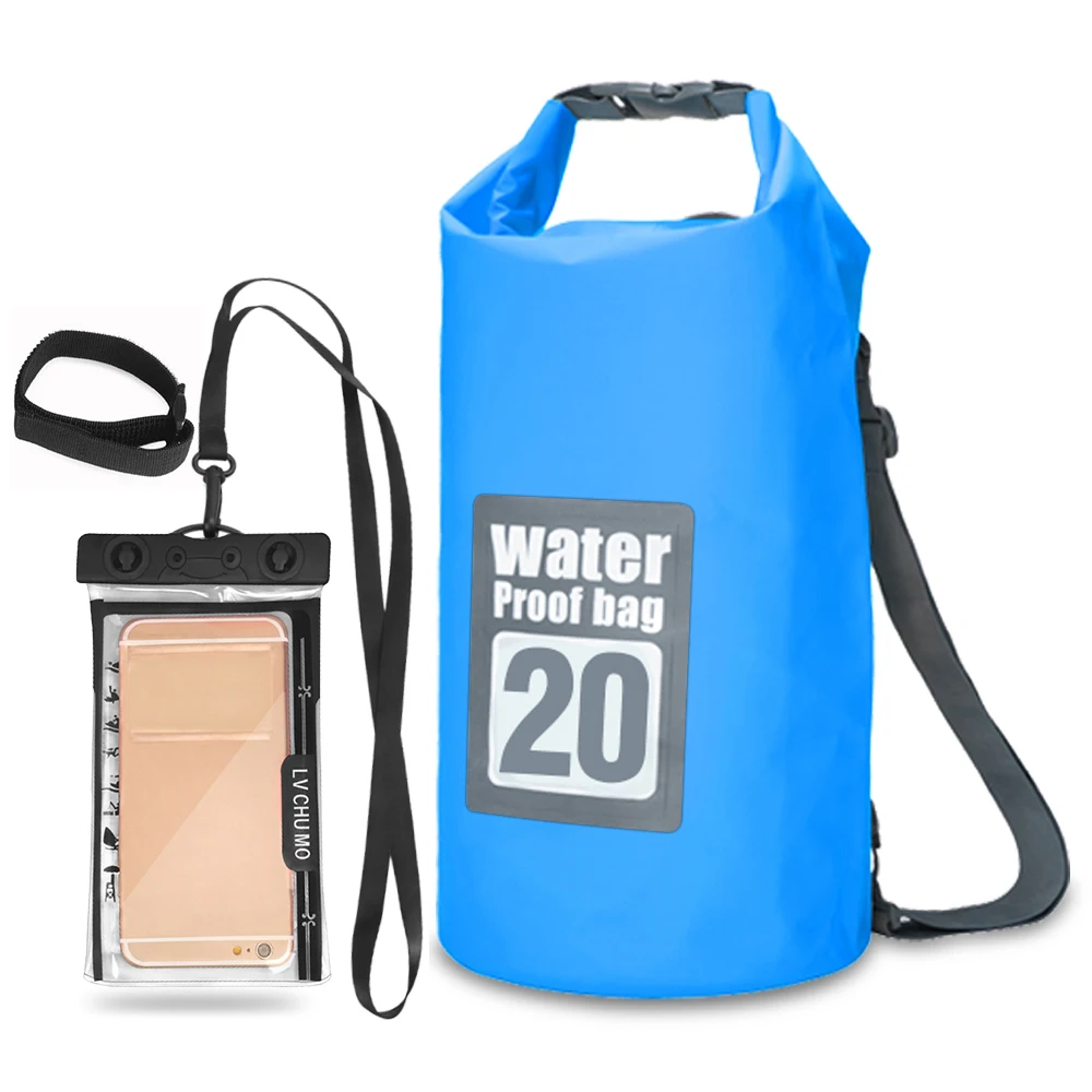 

5L / 10L / 15L / 20L Outdoor Waterproof Dry Backpack Roll-top Floating Bag with 6.3'' Waterproof Phone Case for Kayaking Rafting