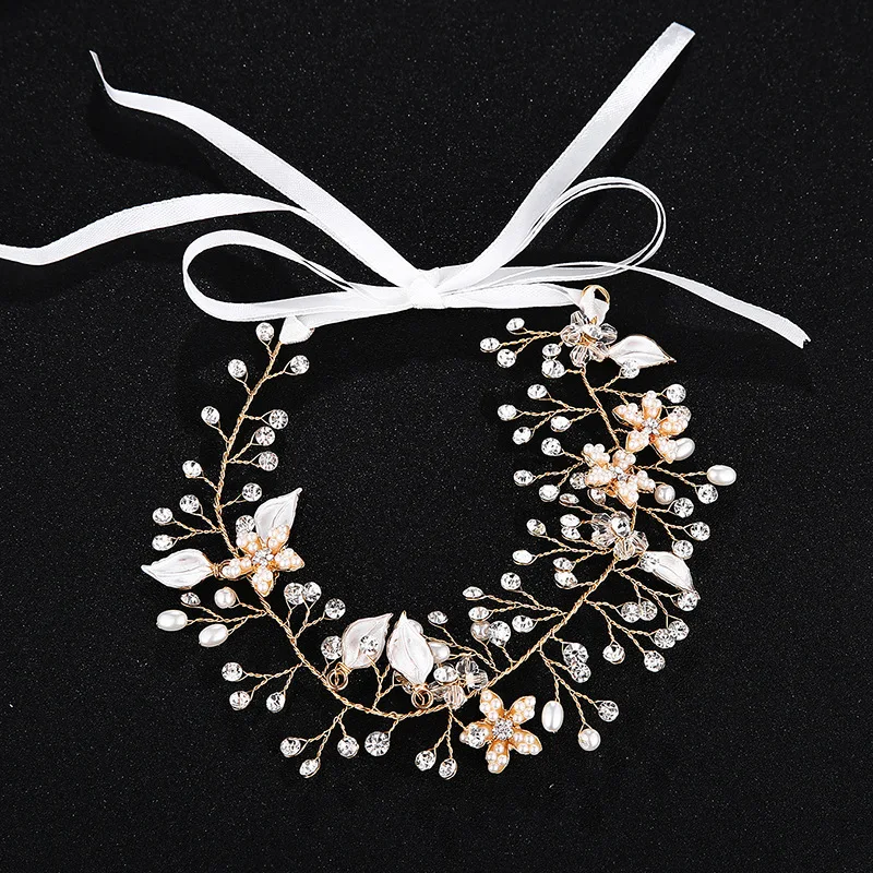 

SLBRIDAL Alloy Wired Rhinestones Crystal Pearls Flower Leaf Wedding Headband Bridal Hair Vine Hair Accessories Bridesmaids Women