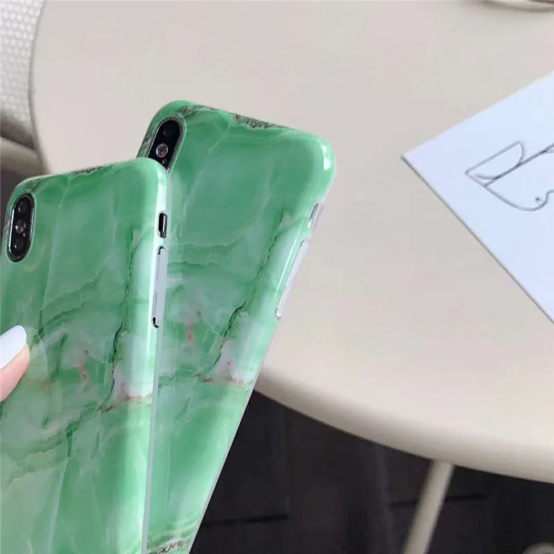 Глянцевый IMD Чехлы Fundas для iPhone X 6s Plus 8 7 текстура гранит зеленый коралловый мрамор