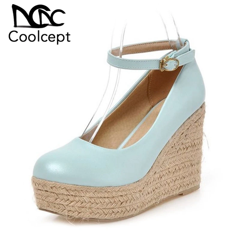 CoolCept Spring Women Pumps Round Toe Ankle Strap Wedges Shoes Solid Color Outdoor Holiday Sweet Footwear Size 33-43 | Обувь