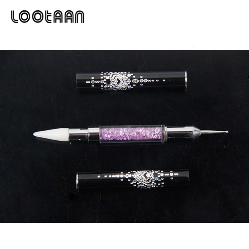 Lootaan 1 шт. двойная ручка для дизайна ногтей хрустальные бусины горный хрусталь