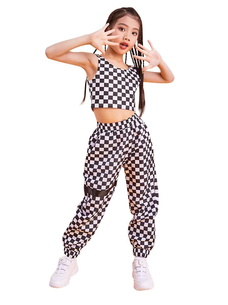 

Jazz Dance Costume Children Street Dance Girls Costumes Version of Handsome Hip-hop Umbilical Summer Trousers Dance Clothes