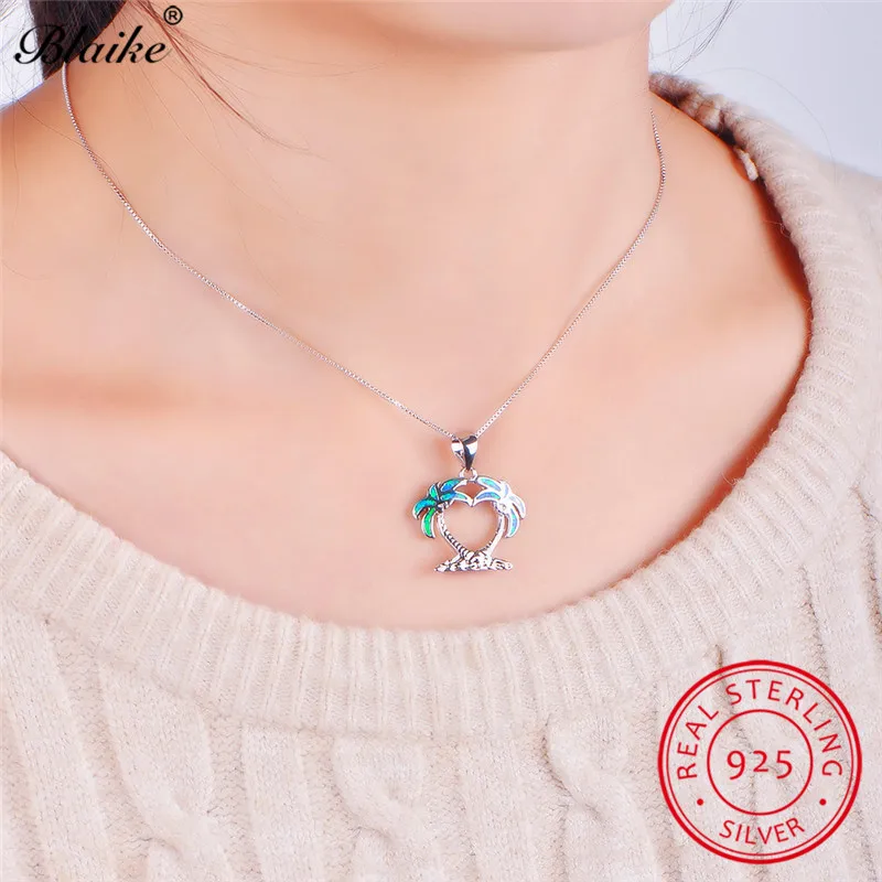 Ожерелье Blaike с подвеской из кокосового дерева голубым огненным опалом женское