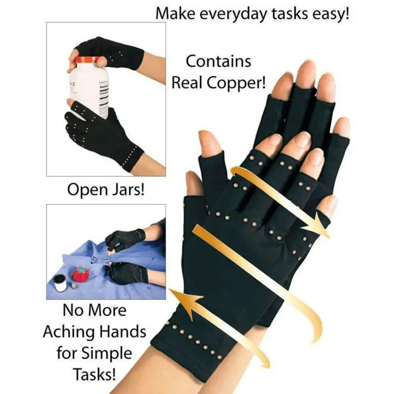 

1 Pair Unisex Copper Fiber Therapy Compression Gloves Wrist Support Hand Arthritis Joint Pain Relief Half Finger Therapy Gloves