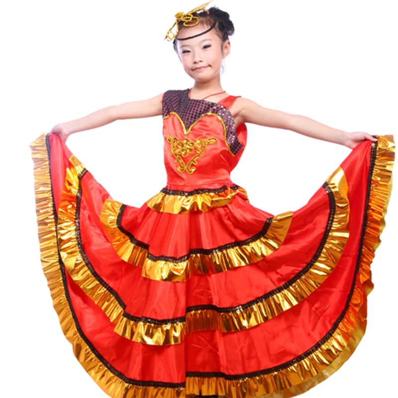 Бесплатная доставка 110 150 см детское платье для танцев на фламенко костюм в